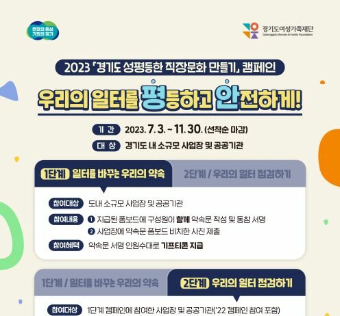 경기도여성가족재단, 도내 기업‧공공기관 대상 성평등한 직장문화 만들기 캠페인 진행
