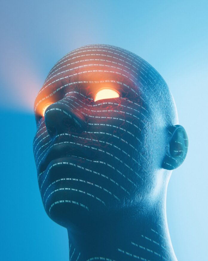 Photo by Shubham Dhage Glowing eyes emanate from a digital face.